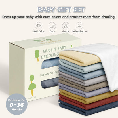 Susurration Muslin Baby Drool Bibs 10Pack Soft Square Adjustable Bandana Bibs for Unisex Baby Girls & Boys