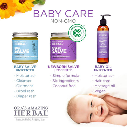Baby Salve, Diaper Balm, Baby Ointment, Newborn Salve, Natural Baby Care with Calendula, Set of 1 and 4 oz Jars for Diaper Bag and Home