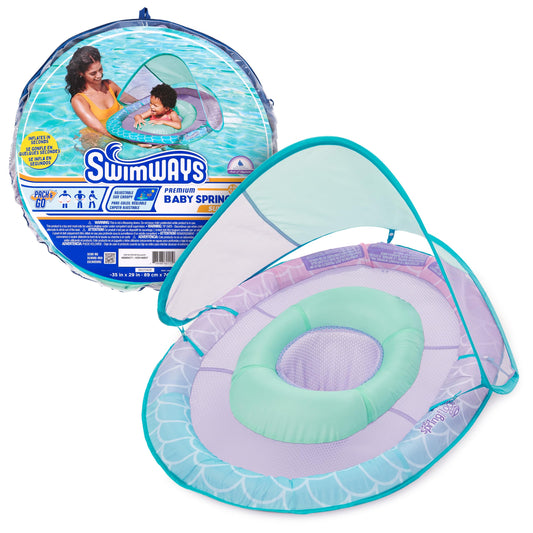 SwimWays Baby Spring Float, Baby Pool Float with Canopy, Swim Training PFD, Swimming Pool