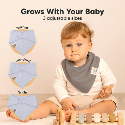 8-Pack Muslin Baby Bibs for Boys, Girls - Muslin Bandana Drool Bibs for Baby Girl & Boy, Drooling Newborn, Teething Toddler, Infant 0-36 Months, 100% Cotton Extra Absorbent & Soft (Nimbus)