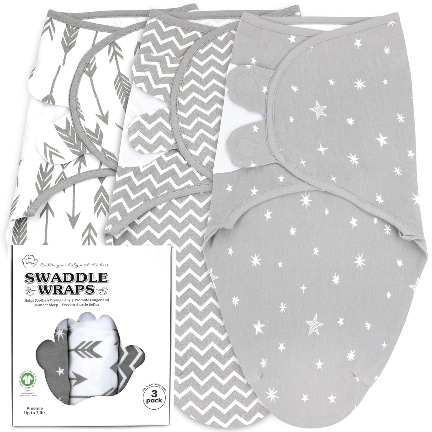 Preemie Swaddles 4-7 lbs - 3-Pack Premature Babies Swaddle Sleep Sack - Organic Cotton - Premature