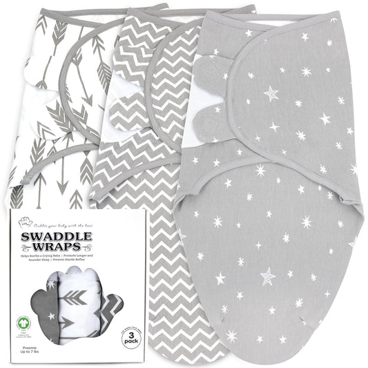 Preemie Swaddles 4-7 lbs - 3-Pack Premature Babies Swaddle Sleep Sack - Organic Cotton - Premature