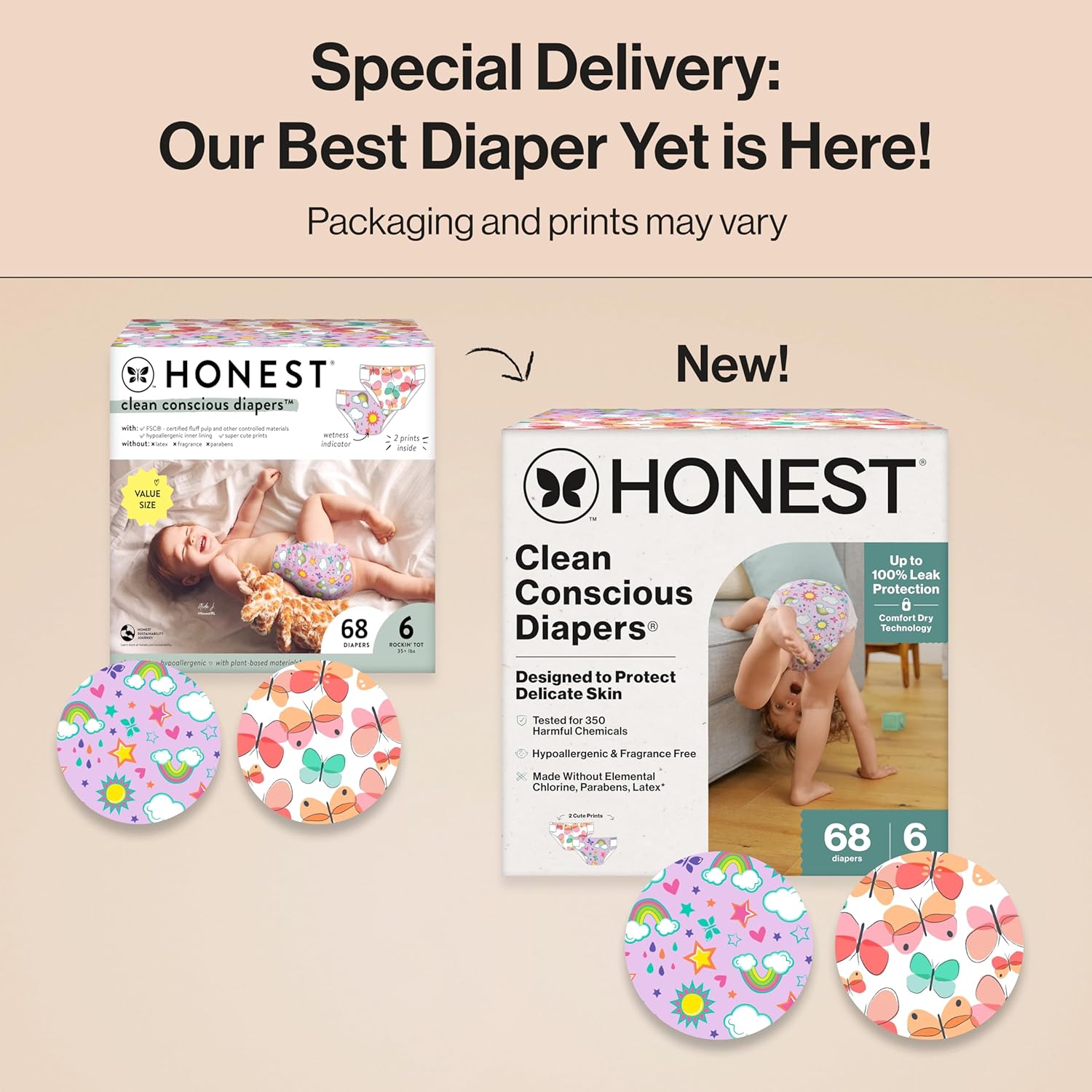 The Honest Company Clean Conscious Diapers for Delicate Skin | Up to 100% Leakproof |