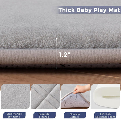MAXYOYO 1.2" Thick Baby Play Mat for Floor, 59"x 78" Foldable Playpen Mat, Tummy Time Foam Mats Ultra Soft Support, Padded Carpet with Non-Slip Backing for Infant,Kids and Toddler Crawling, Grey