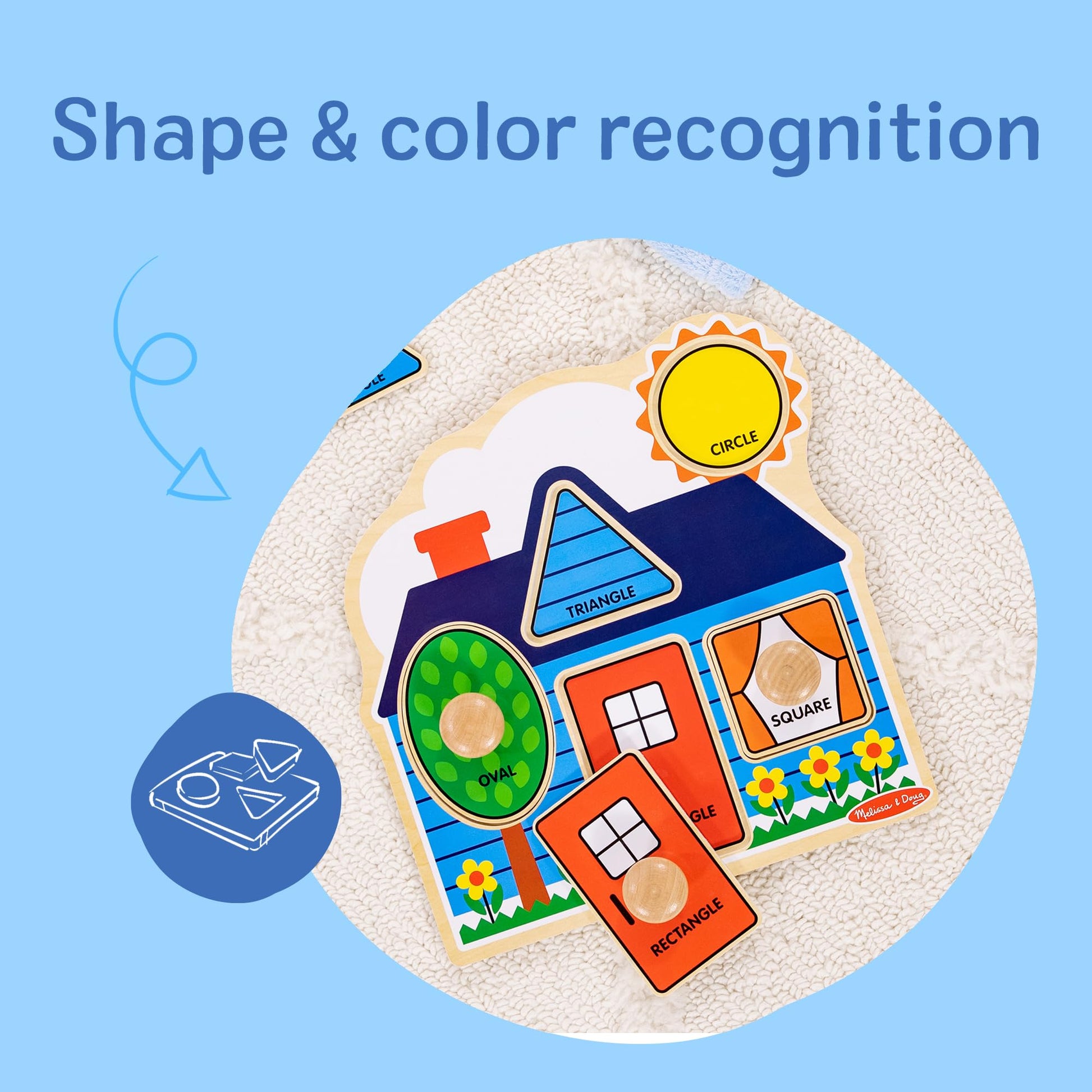 Melissa & Doug First Shapes Jumbo Knob Puzzle, Wooden Peg Puzzle for Toddlers, Educational Toy for