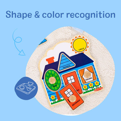 Melissa & Doug First Shapes Jumbo Knob Puzzle, Wooden Peg Puzzle for Toddlers, Educational Toy for