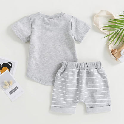 fhutpw Baby Toddler Boy Clothes Summer Outfits 6 12 18 24 Months Patchwork Short Sleeve T Shirt & Shorts Sets with Pockets