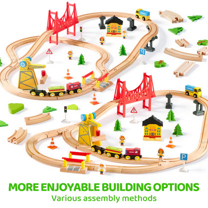 60PCS Wooden Train Set - Toy Magnetic Trains with Wooden Track Set for Kids Ages 3-8, Construction