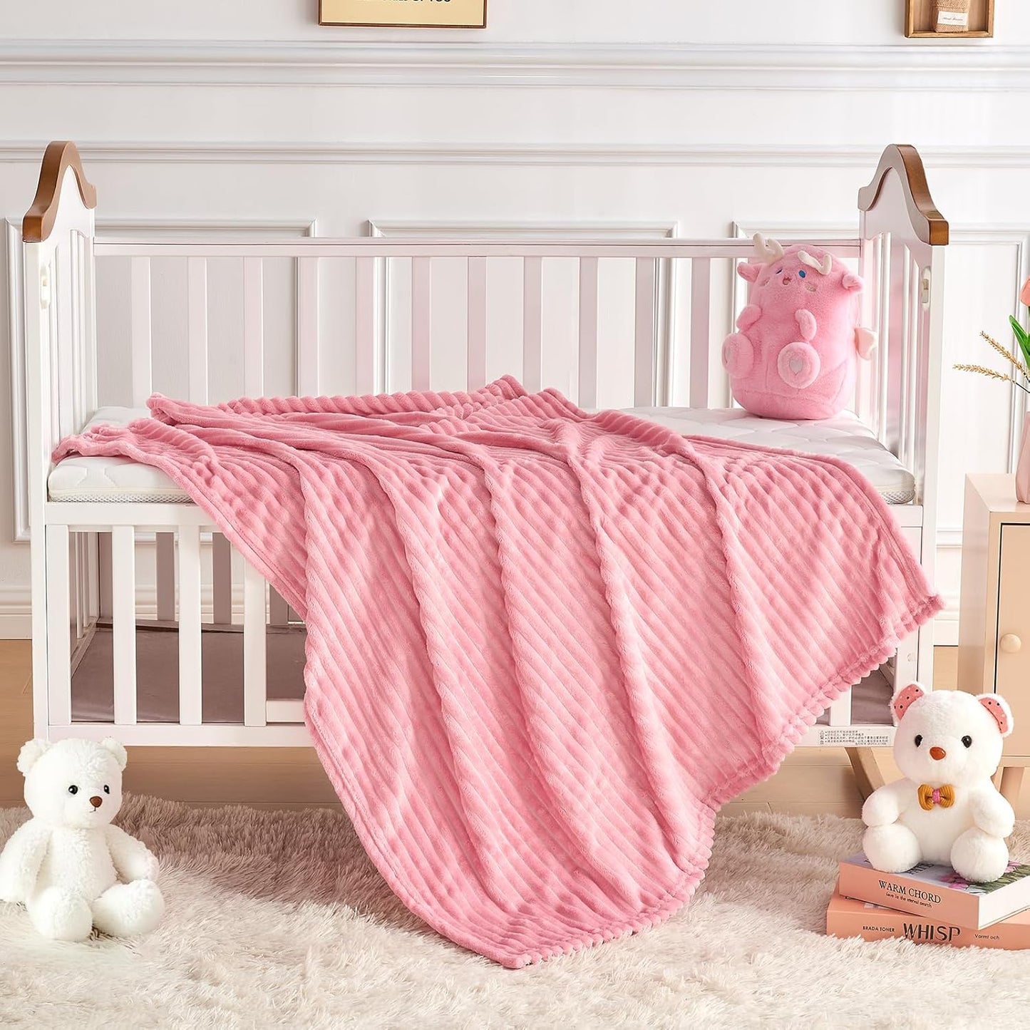 Soft Fleece Baby Blanket Ultra Cozy Pink Baby Blankets for Girls Warm and Lightweight Infant
