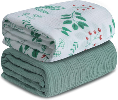 Muslin Swaddle Blankets for Newborn, 2 Pack Breathable Soft Receiving Blanket, Large 41 x 41 inches