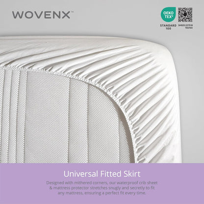 Organic All in One Crib Sheet and Mattress Protector - Waterproof Protectors - Reusable Washable – Fits Cribs – 52”x28”- with 9” Skirt Flower