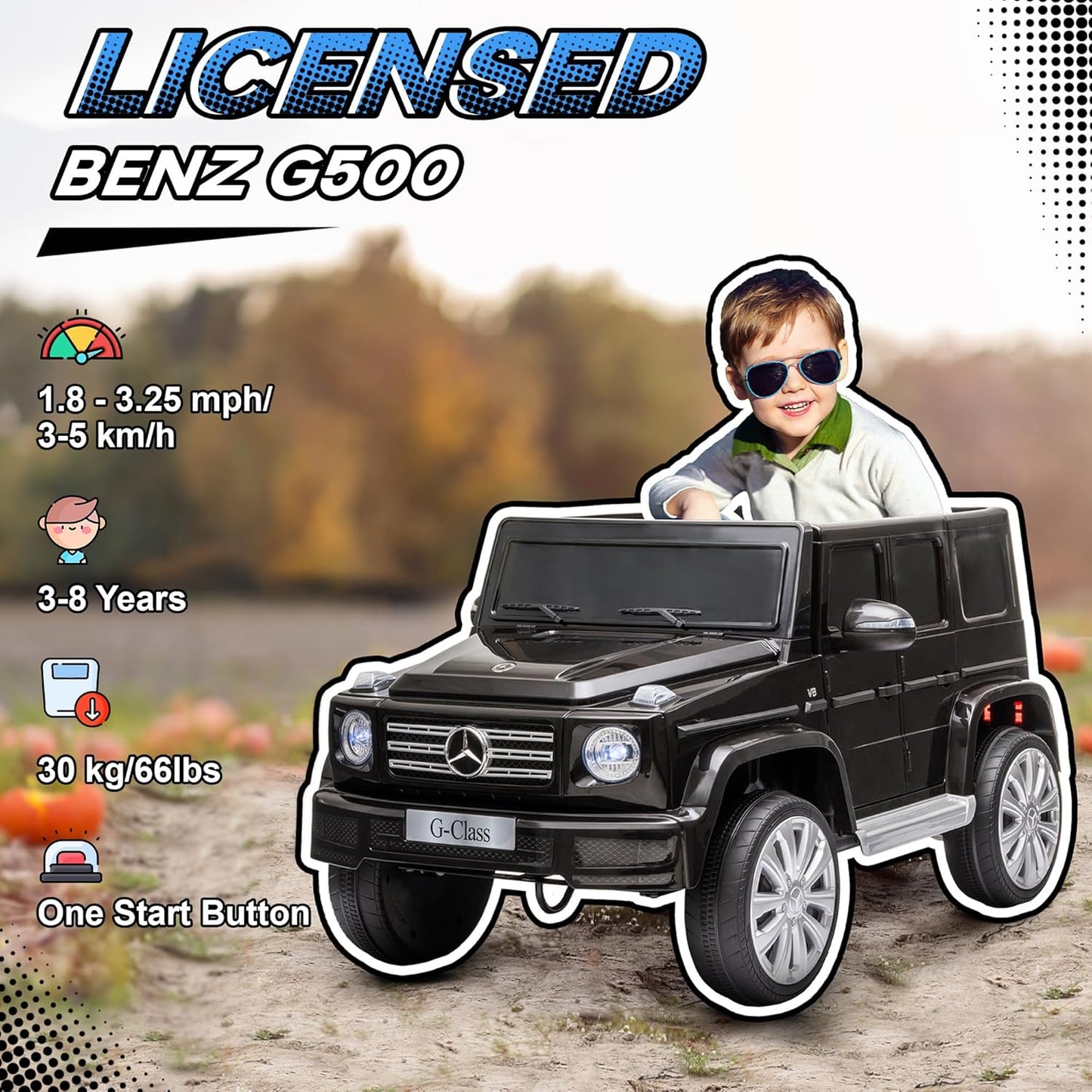 Aosom 12V Kids Electric Car, Mercedes Benz G500 Licensed Battery Powered Ride on Truck for Kids with Remote Control, Headlights, Music, Suspension & Storage for Boys and Girls, Black