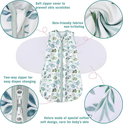 Newborn Sleep Sack Baby Swaddle,Swaddle me 3-6 Month,3-Way Adjustable Wearable Blanket,100% Rayon Cotton Swaddling Sleeping Bag，TOG 0.5 (Leaf, 3-6 Months)