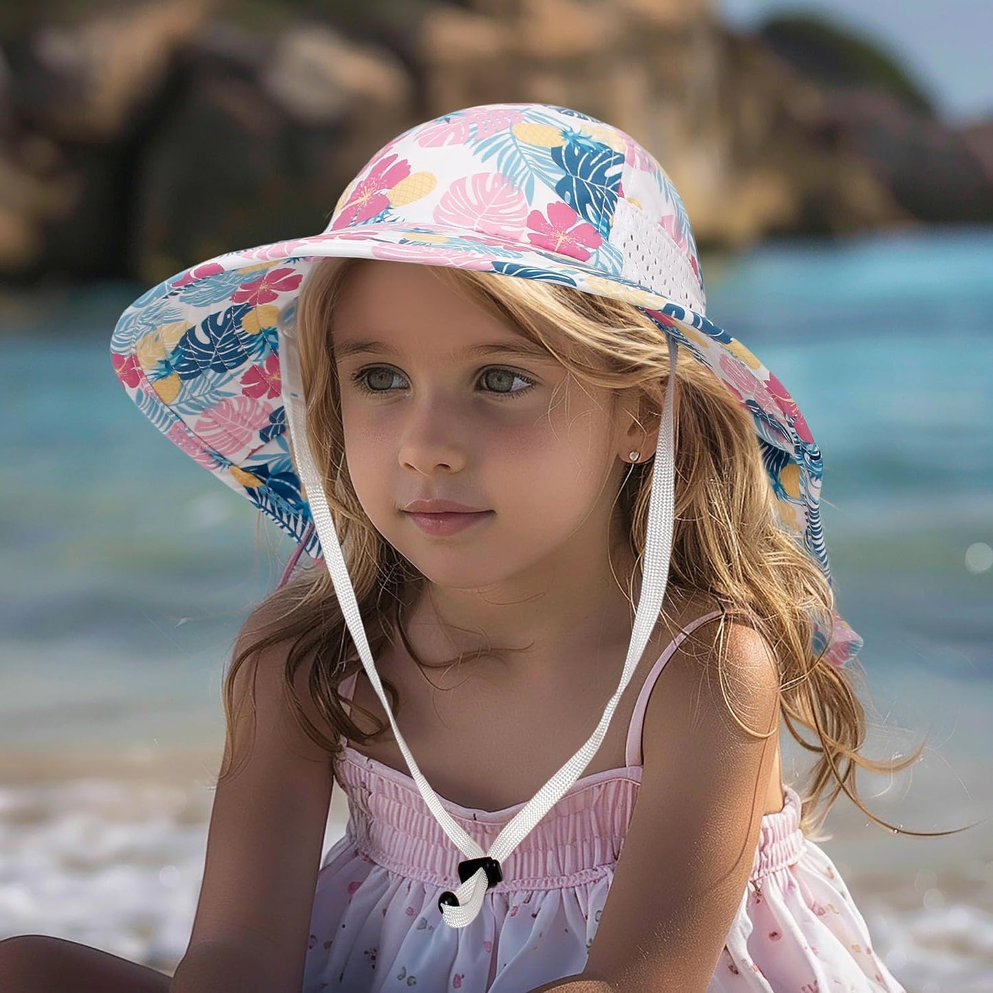CHUNG Baby Sun Protection Hat Summer Toddler Adjustable UPF 50+ Wide Brim Neck Flap Beach Caps Boys Girls 1-12 Years Kids