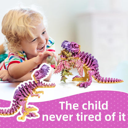 Flavery 3D Printed Dinosaur with Bones - 10 inch 3D Printed Dragon Fidget Toys, Flexible T-Rex Skeleton with Bones, Birthday Gift, Desk Executive Toy- (Rainbow)