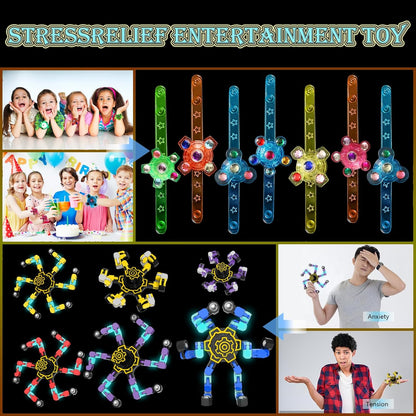 24 Pack LED Light Up Fidget Spinner Bracelets and DIY Deformable Robot Fidget Spinners,Stress Relief Toy for Kids Adults,Party Supplies,Treasure Box Toys for Classroom, Birthday Gifts