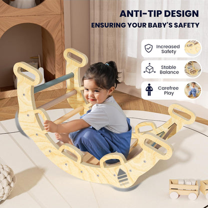 BlueWood 2025 8-in-1 Pikler Triangle Climbing Set Toddler Toys Indoor Baby Jungle Gym Climber Playground for Kids - Mauve Pink