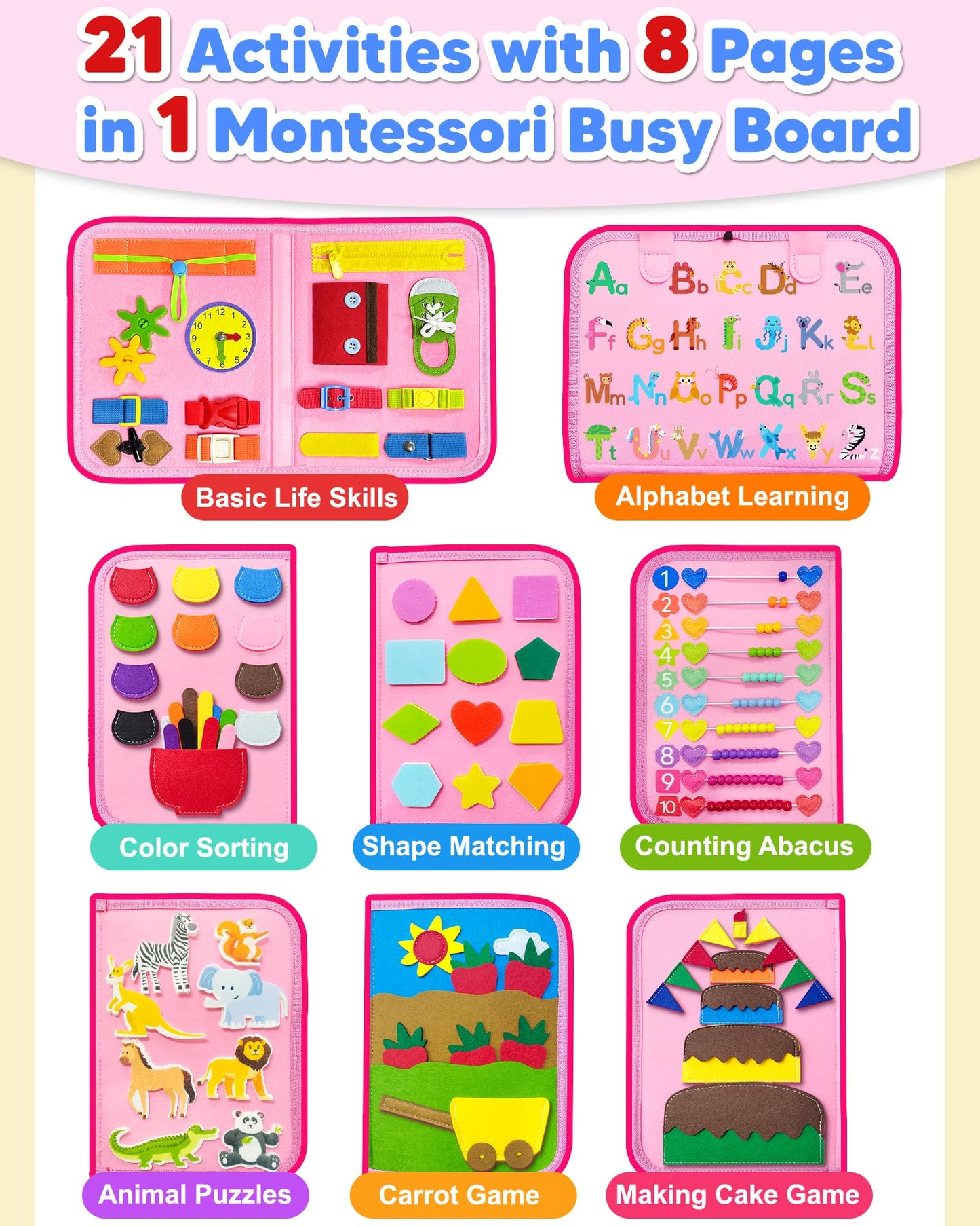 Exorany Busy Board Montessori Toys for Toddler Girl Birthday Gift Busy Book