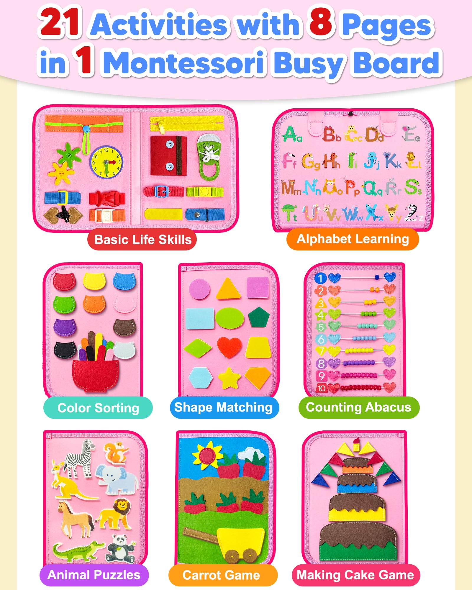 Exorany Busy Board Montessori Toys for Toddler Girl Birthday Gift Busy Book