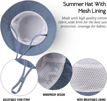 JANGANNSA Cotton Baby Sun Hat Infant Toddler Boys Girls Bucket Hats Summer Sun Protection Kids Beach Caps