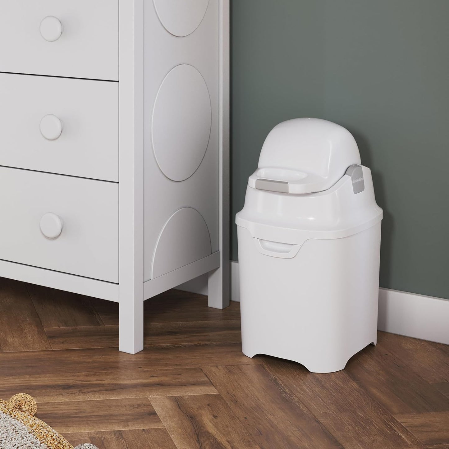 Foundations Mini Diaper Pail with Airtight Lid - Durable & Odorless Diaper Disposal, Large Capacity, Holds up to 30 Newborn Diapers, Refill with Any Bags - White