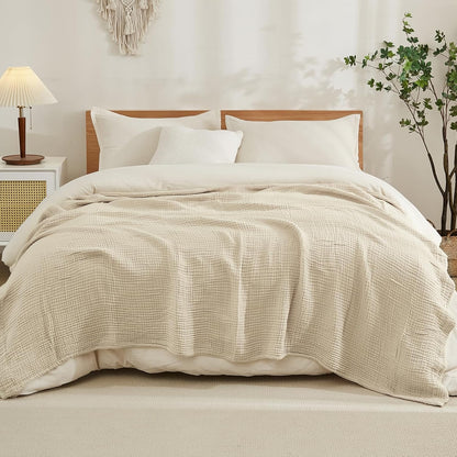 EMME Cotton Blanket Queen Size for Bed Soft Muslin Bed Blankets 90"x90" Lightweight Breathable