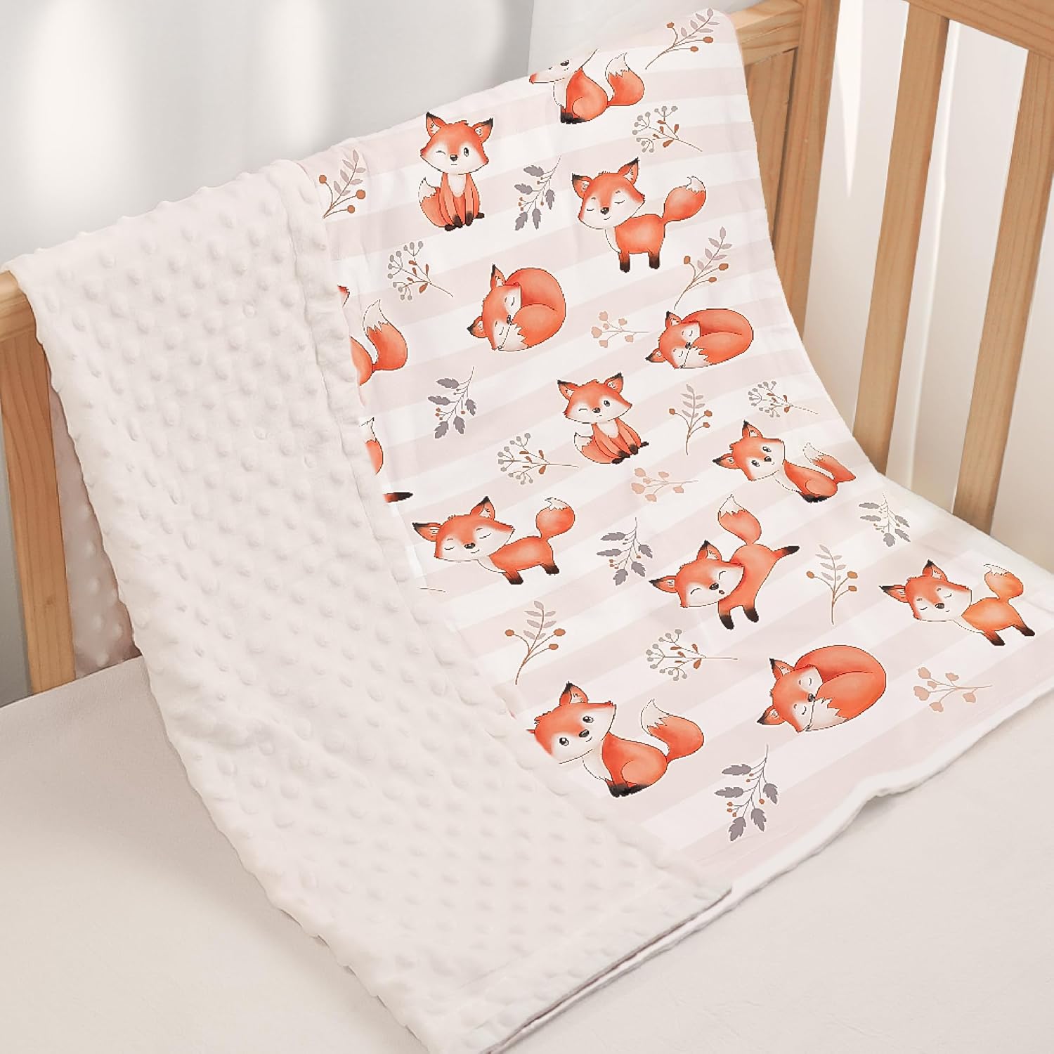 SANDJEST Fox Kid Blankets for Girl Boy - 30 x 40 Minky Blanket with Double Layer Dotted Backing