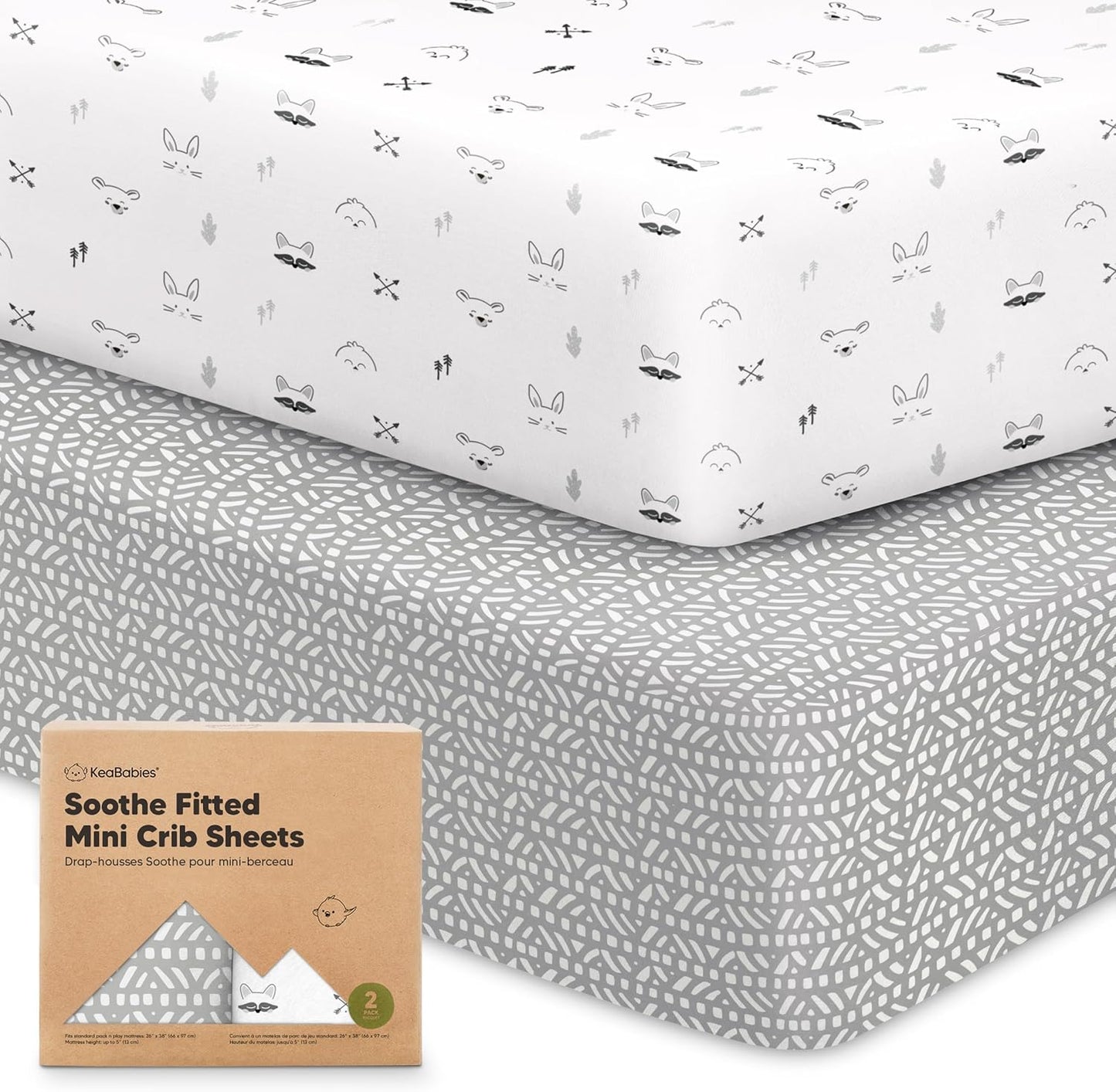 2-Pack Mini Crib Sheets Fitted - 38x26 Pack N Play Sheets for Pack and Play Mattress, Organic
