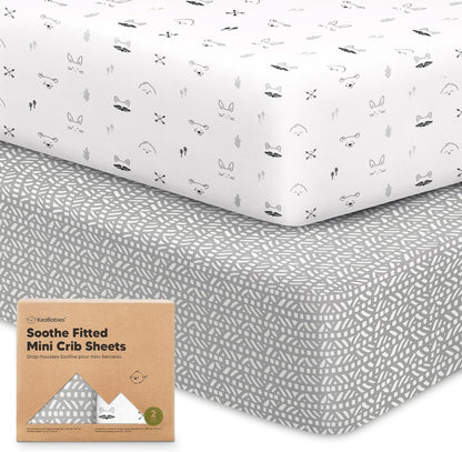 2-Pack Mini Crib Sheets Fitted - 38x26 Pack N Play Sheets for Pack and Play Mattress, Organic