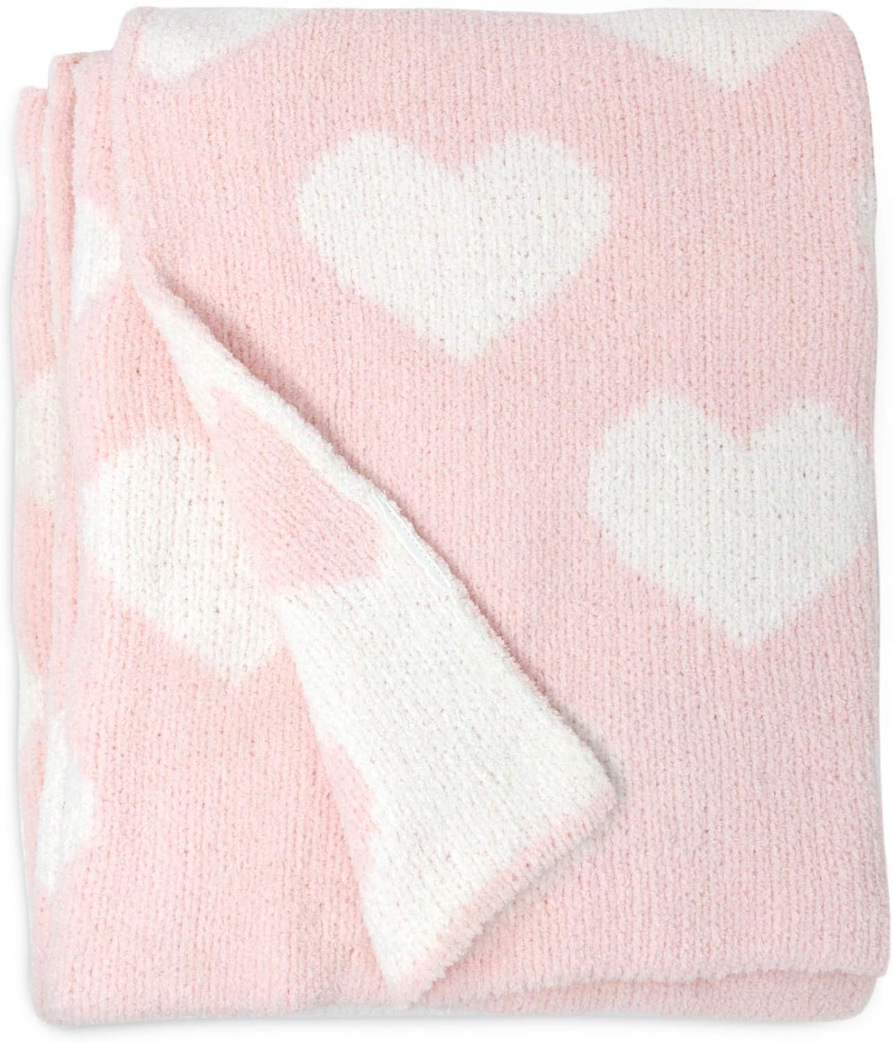 Living Textiles Pink Hearts Chenille Soft Baby Blanket Reversible Premium Cozy Fabric for Best