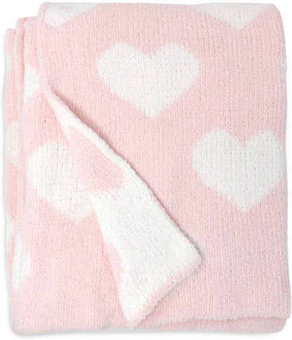 Living Textiles Pink Hearts Chenille Soft Baby Blanket Reversible Premium Cozy Fabric for Best