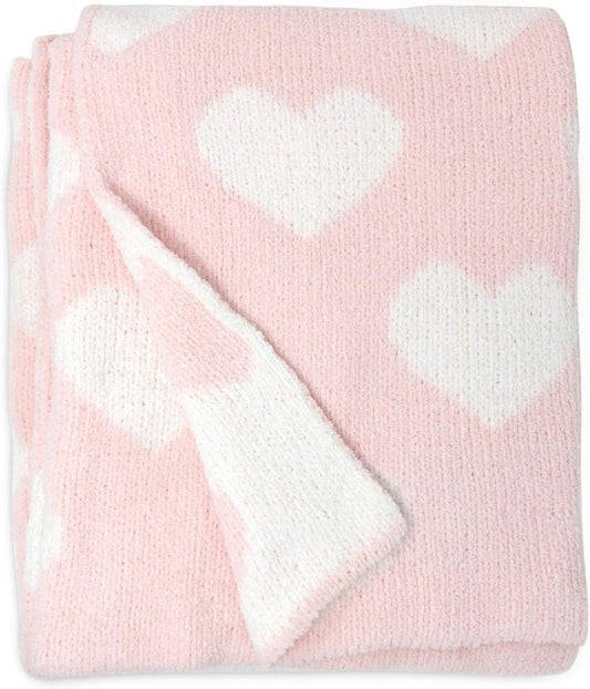 Living Textiles Pink Hearts Chenille Soft Baby Blanket Reversible Premium Cozy Fabric for Best