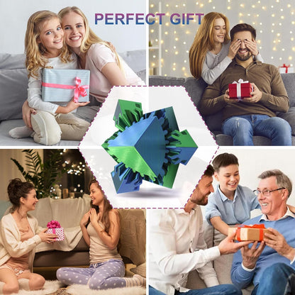 Gear Sphere Gear Cube 3D Printed Gear Ball Spin Cube Fidget Toy Relieving Stress & Anxiety, Fidget Cube GearSphere Desk Toy, Whirling Wonder Fidget for Sensory and Autism (Laser Blue Green)