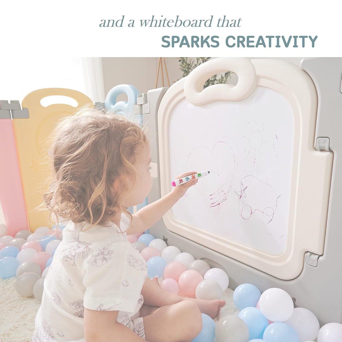 Fortella Cloud Castle Foldable Playpen, Baby Safety Play Yard with Whiteboard and Activity Wall