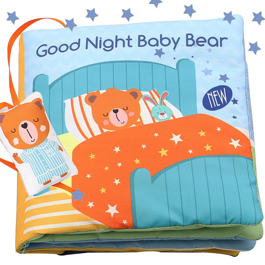 Teddy Bear Baby Book Activity Quiet Cloth Soft Books Developmental Toys Interactive Baby Books for Babies Toddlers Infants, Tummy Time Mirror Toy Gifts for Boys Girl, Goodnight W Box
