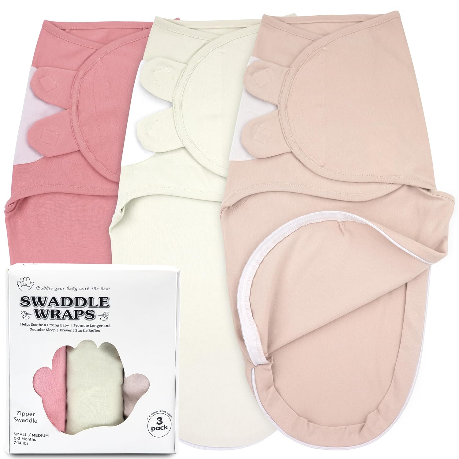 Bublo Baby Organic Swaddles for Newborns – Zipper Swaddles 0-3 Months, 3-Pack – Infant Sleep Sack