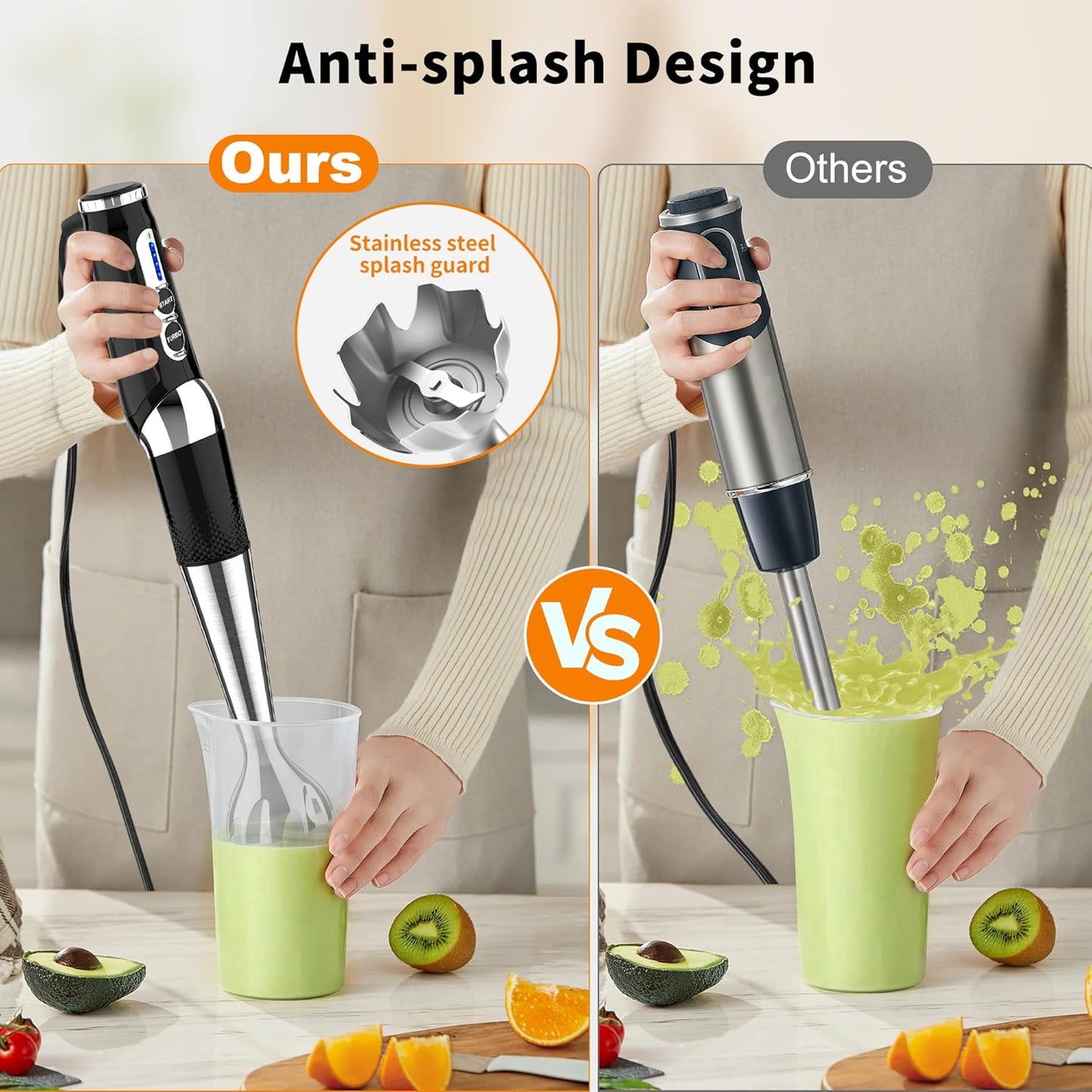 Immersion Blender Handheld, 3-Angle Adjustable with 21-Speed Electric Hand Emulsion Stick Blender