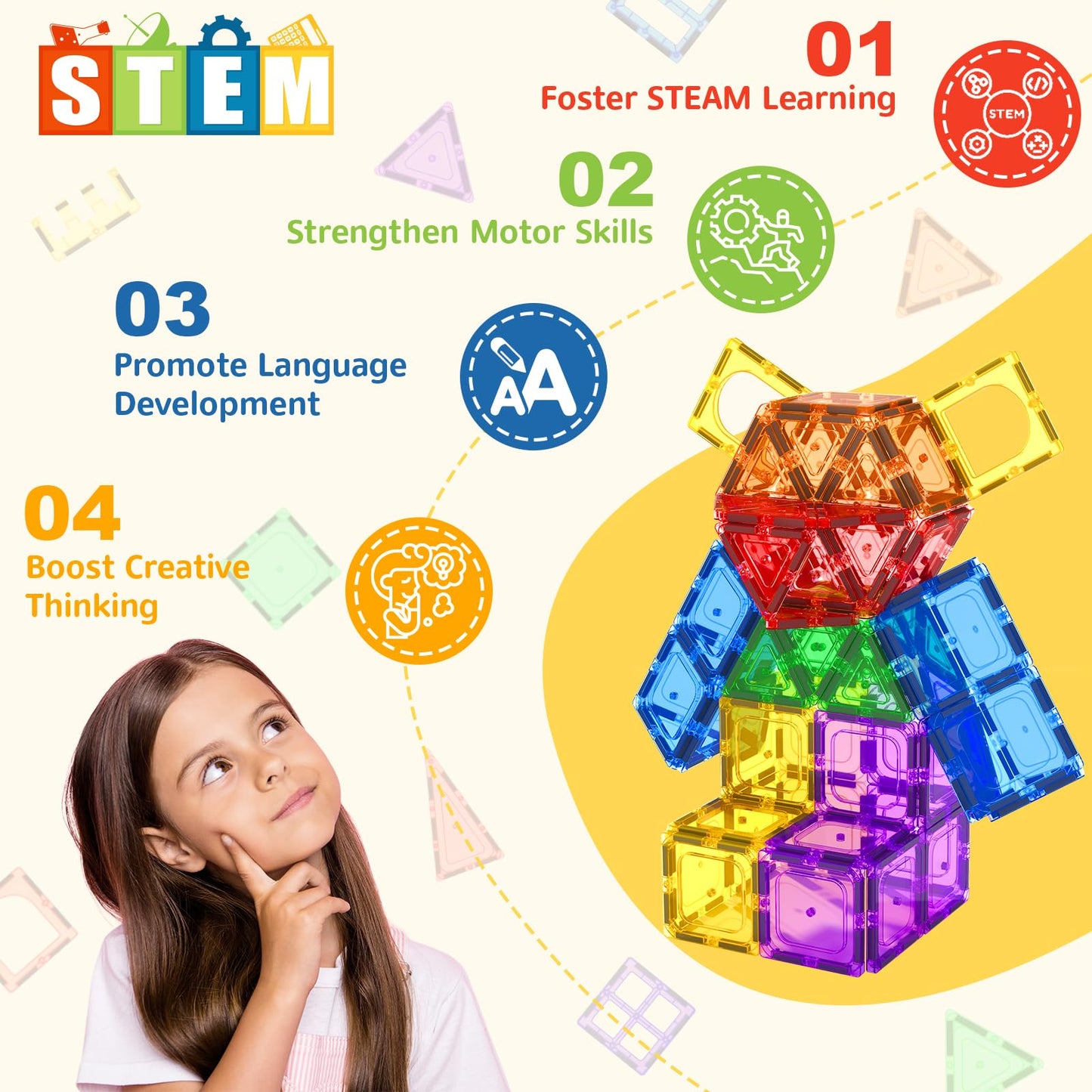 60 PCS Magnetic Building Tiles Kids Toys STEM Magnetic Blocks Sensory Toys