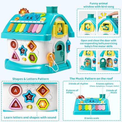 Marstone Baby Toys for 1 Year Old Boy and Girl Gifts: Toddler Toys Age 1-2, 8-in-1 Montessori with Sound Lights Music Clock Telephone and Car, Educational Birthday Gift for Boy 12-18 Months