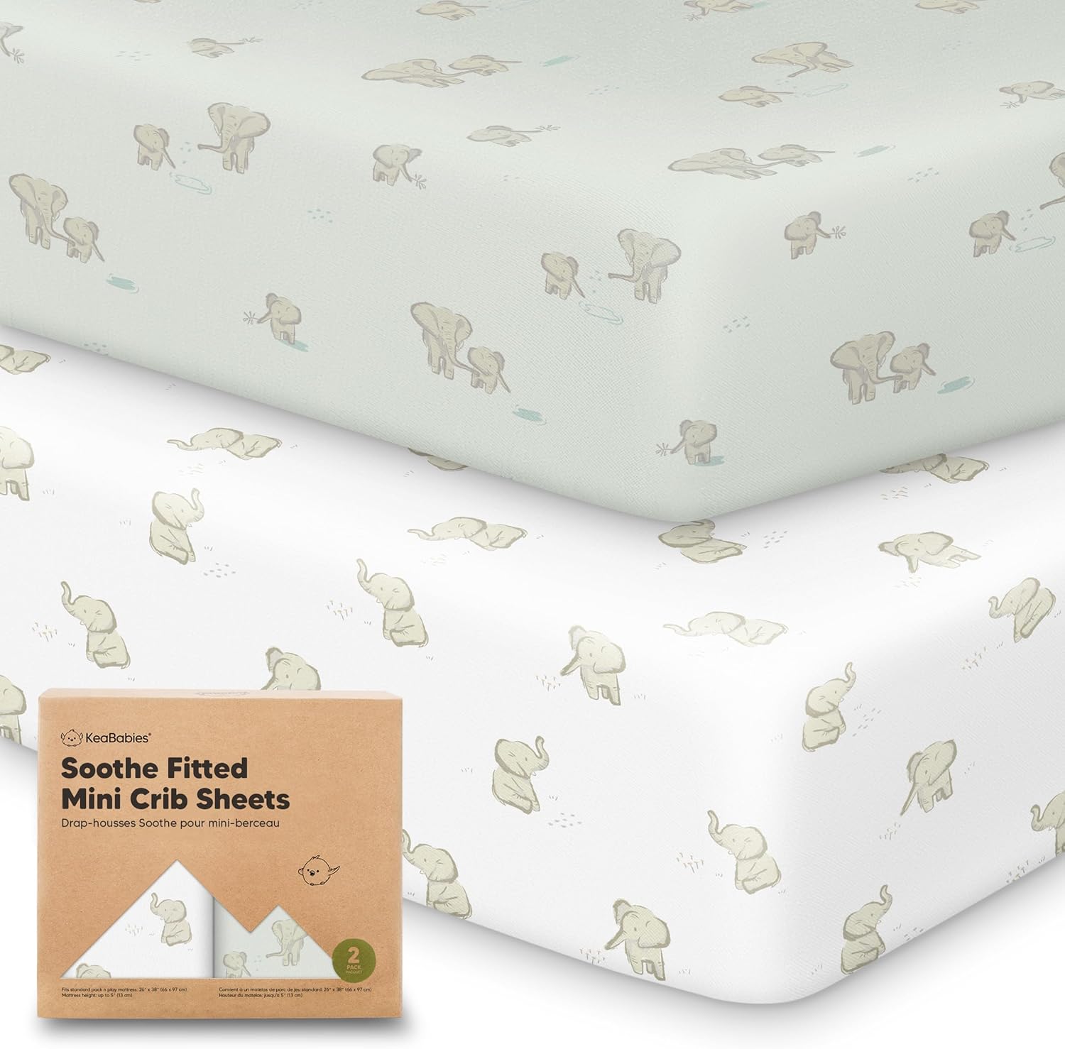 2-Pack Mini Crib Sheets Fitted - 38x26 Pack N Play Sheets for Pack and Play Mattress, Organic