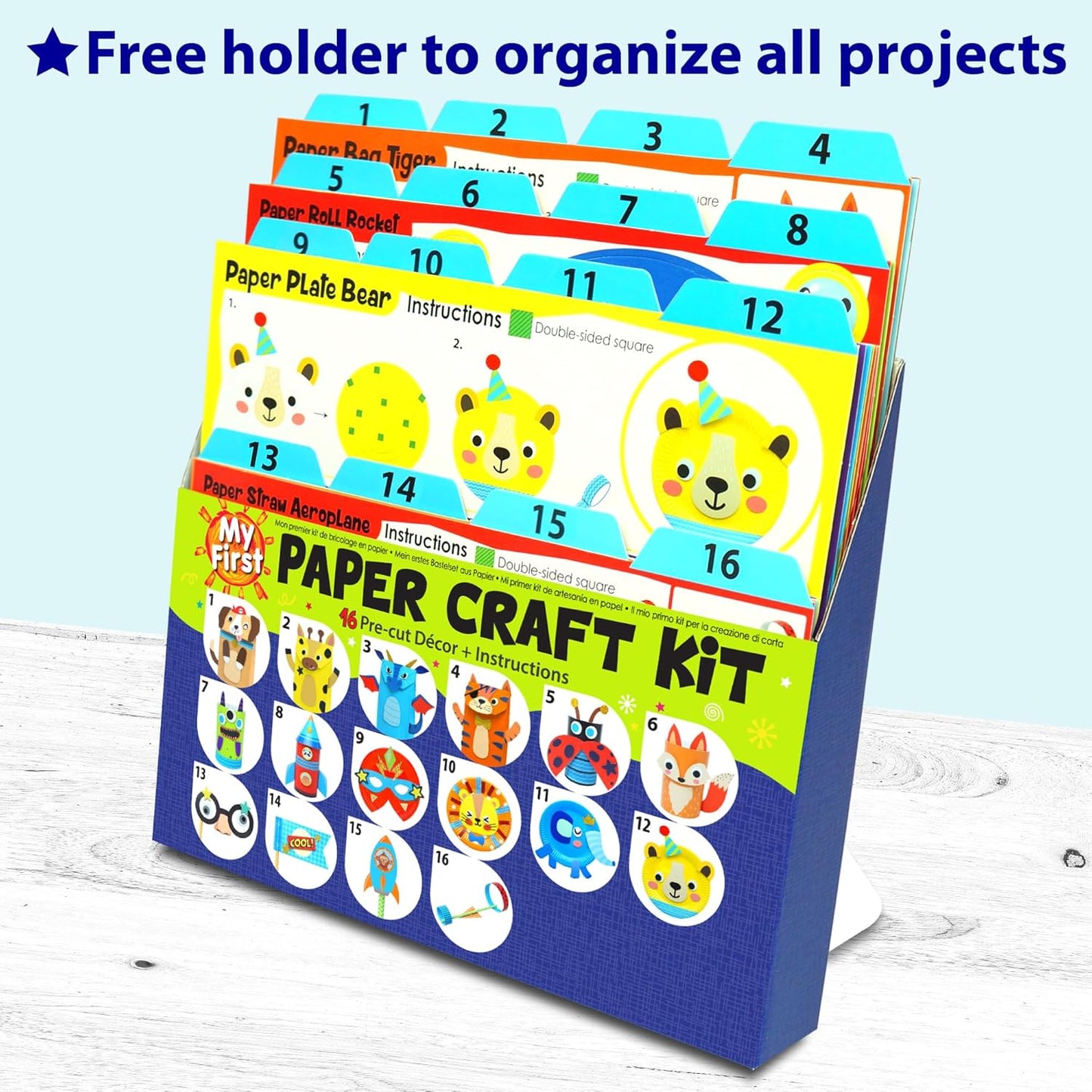 KRAFUN My First Safari Animal Paper Craft Kit, 16 DIY Arts and Crafts Zoo Animal, Organized Craft Activities Supplies Box Assembling Creative Toys for Toddlers, Boys, Girls 3-8 Years Old