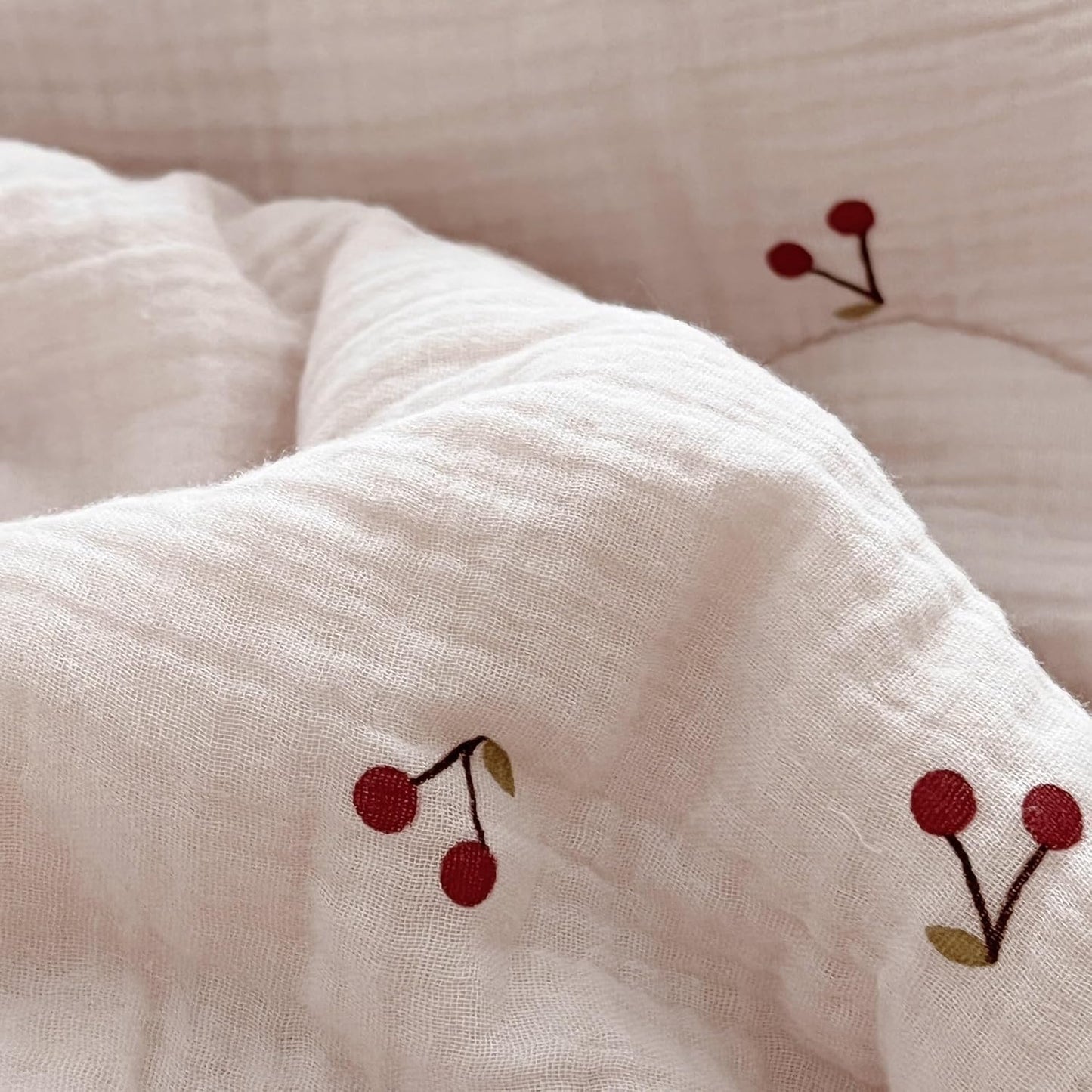 BuLuTu Cotton Muslin Ruffle Edge Kids Toddler Pillowcase Standard,Cherry Pattern Soft Travel Pillow Nursery Pillowcase for Boys,Girls,Bedding Decor Machine Washable, Durable Pillowcase 1 Piece