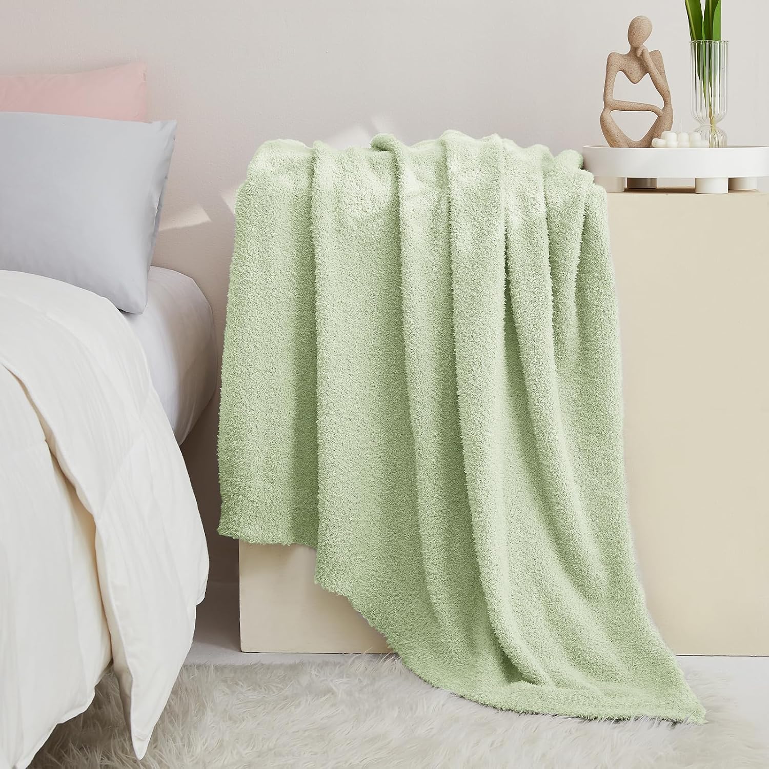 CYMULA Knit Throw Blanket for Mint Green - Super Soft Lightweight Plush Fuzzy Fluffy Cozy Blankets