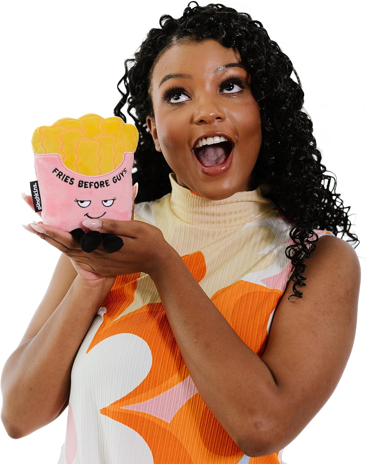 French Fries Foodie Plushie, Funny Pun Meme Gag Gift, White Elephant, Stocking Stuffer Present, Great for Emotional Support, Fun Desk Accessory, Weighted Base for Display