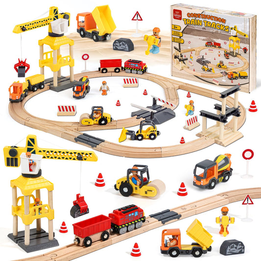 Lehoo Castle Wooden Train Set, Construction Toys for 3 Year Old Boys