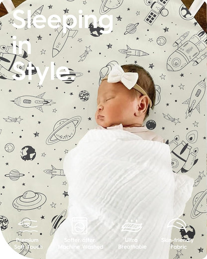 Crib Sheet for Boy Girl, Premium Soft Jersey Knit Fitted Crib Sheet, Safe and Snug, Durable, Stylish Crib Sheet, 28''x52''x9'' Extra Deep Pocket, Night Space