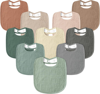 Susurration Muslin Baby Drool Bibs 10Pack Soft Square Adjustable Bandana Bibs for Unisex Baby Girls & Boys