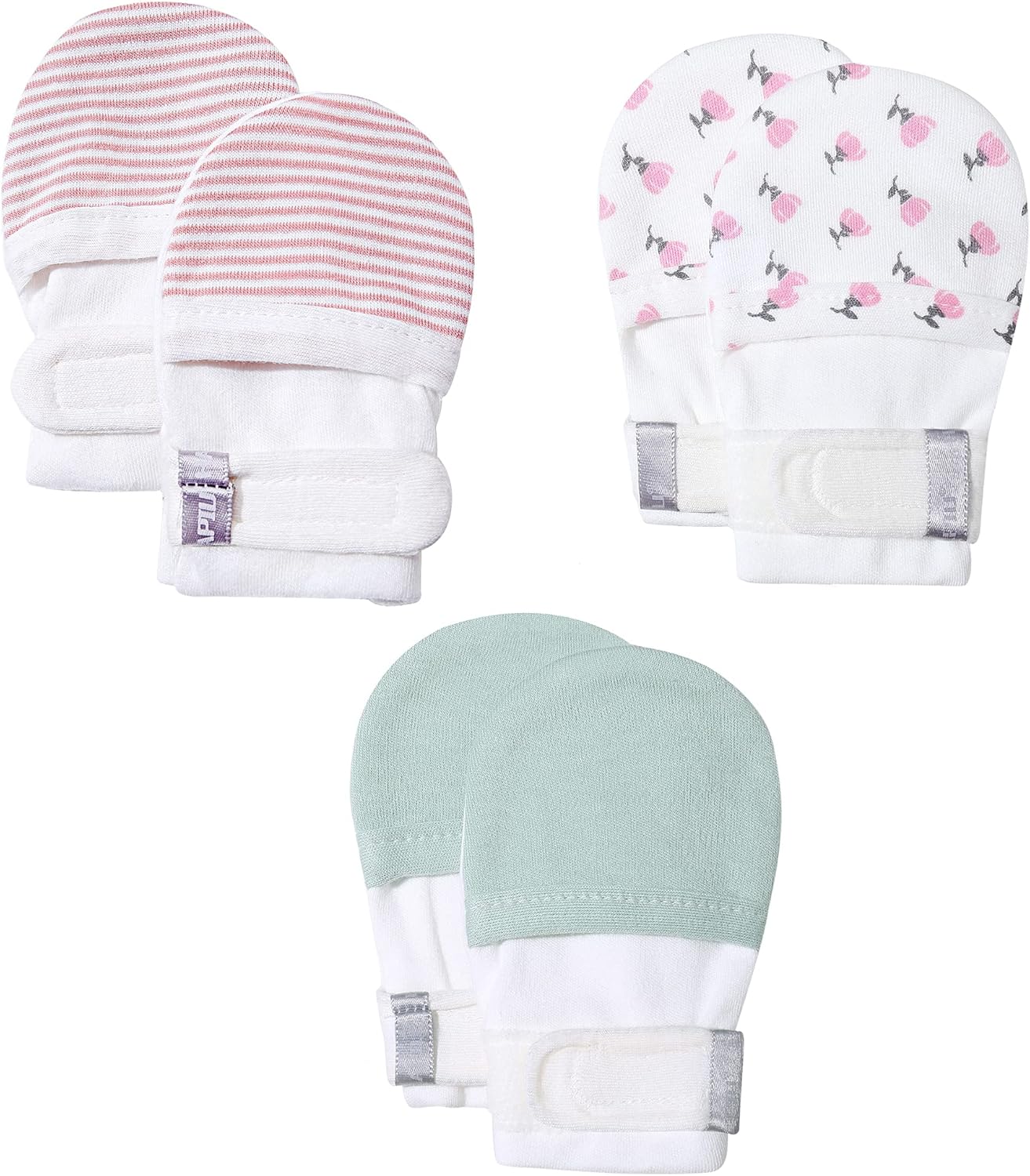 HAPIU Baby No Scratch Mittens Stay On, 100% Cotton Breathable, Adjustable Infant Gloves for Boys Girls, Newborn - 12 M