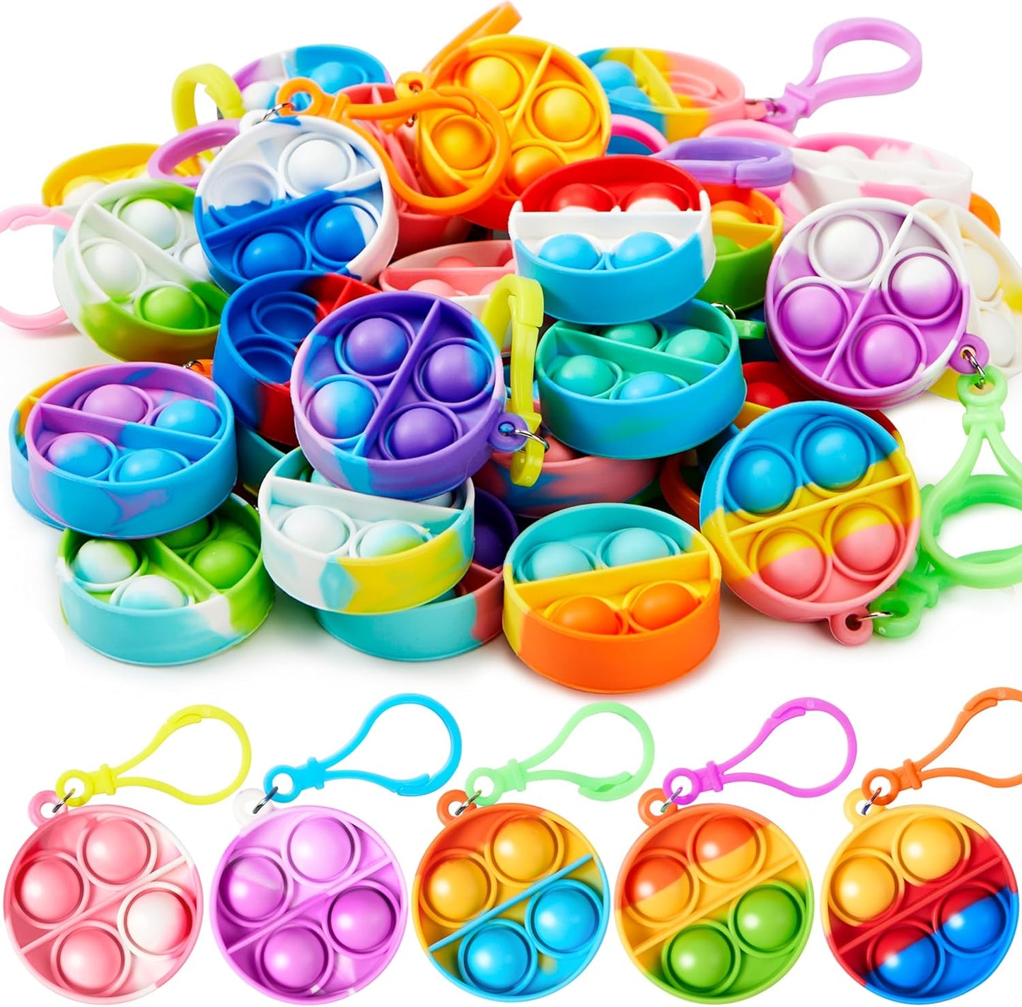 JOYIN Round Pop Fidget Keychain Mini Fidget Toys Bulk 90 Pack Party Favors for Kids 4-8,8-12 Years Kids, Goodie Bag Stuffers Fidgets for Classroom Prizes Sensory Fidget Toy Packs