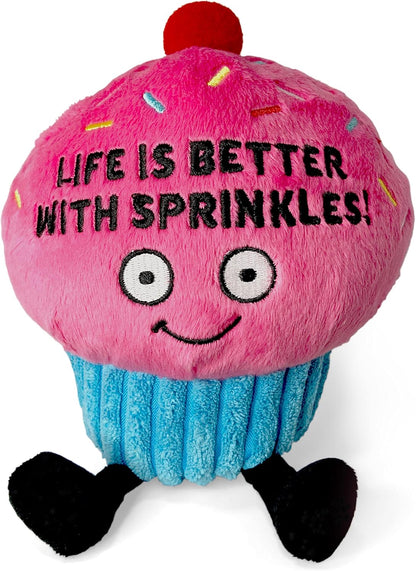 Cupcake Foodie Plushie, Funny Pun Meme Gag Gift, White Elephant, Stocking Stuffer Present, Great for Emotional Support, Fun Desk Accessory, Weighted Base for Display